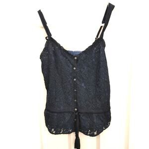 Hollister Women's Tank Top Cami Sleeveless Crochet Lace Small Navy Blue